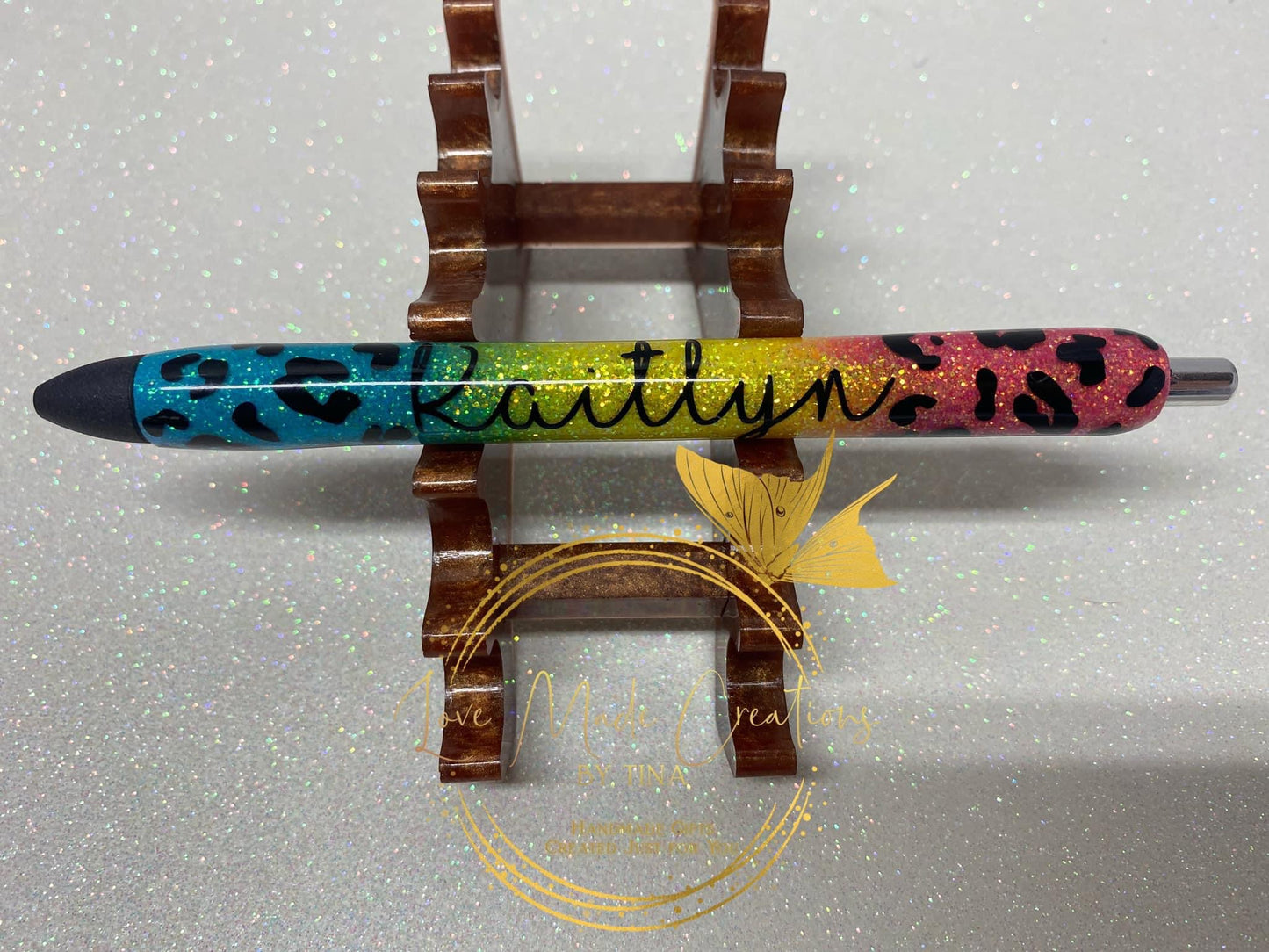 Rainbow Leopard Glitter Pen