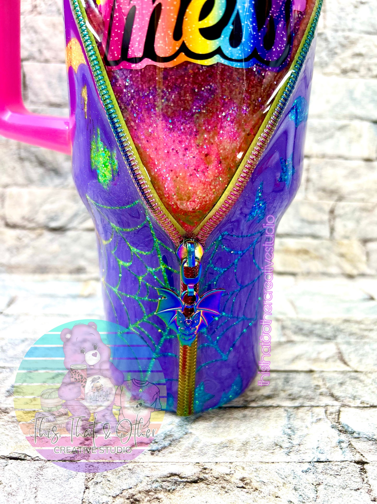 Haunt Mess Glitter Zipper Tumbler