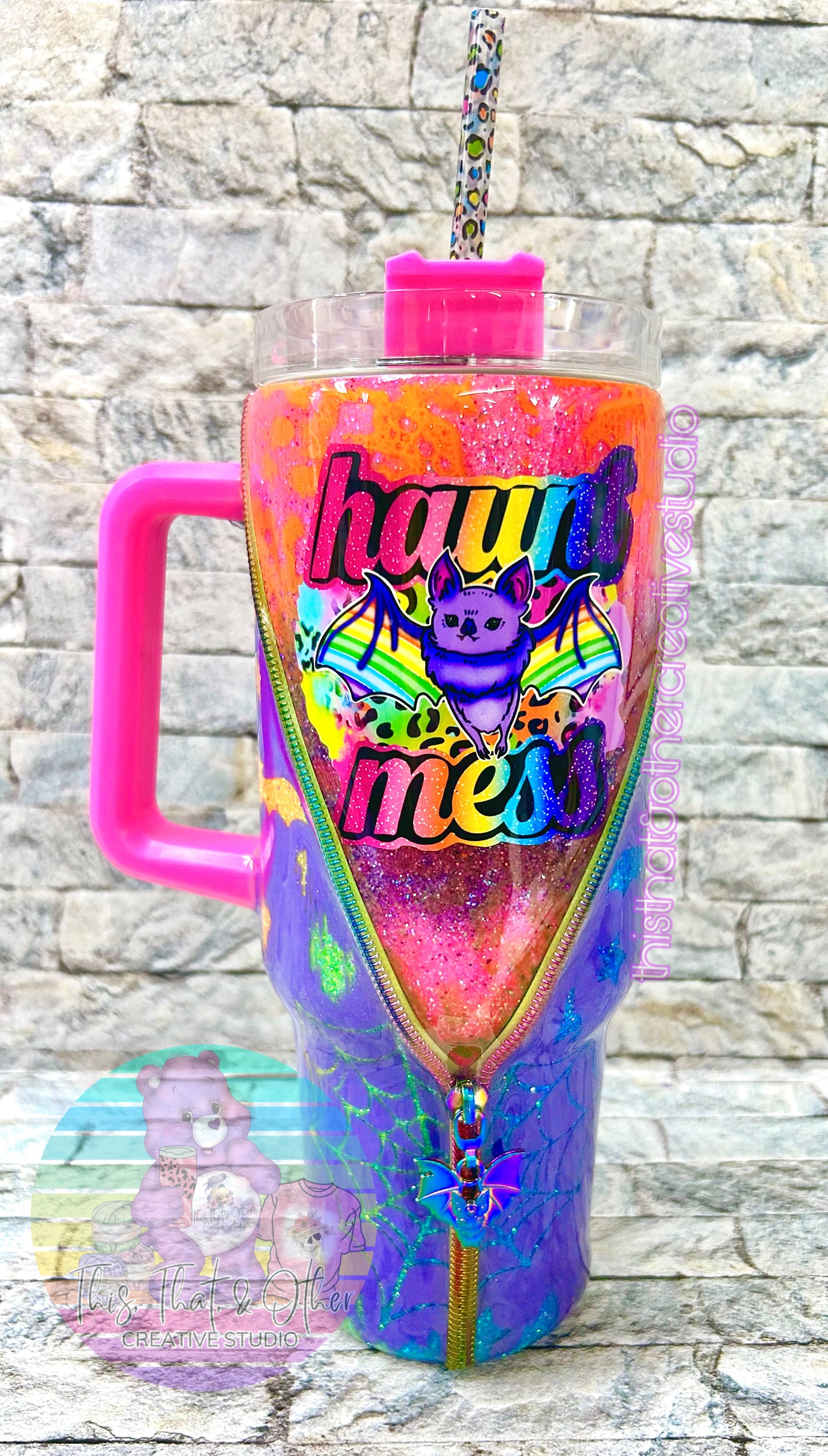 Haunt Mess Glitter Zipper Tumbler