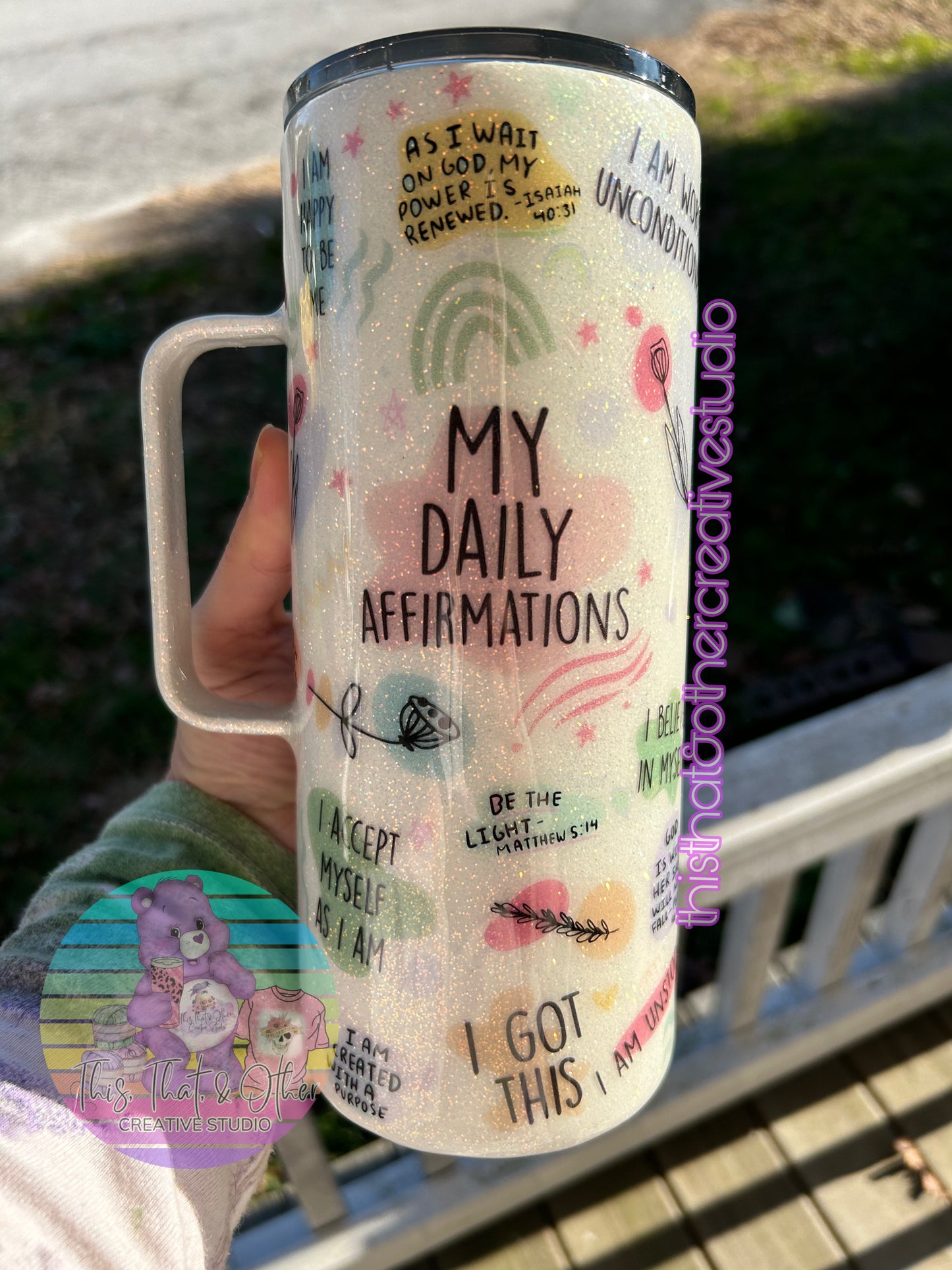 Daily Affirmations Glitter Tumbler