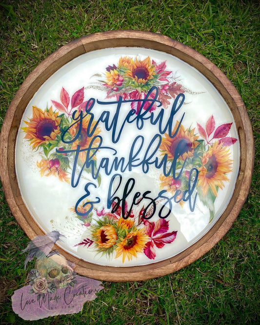 Grateful, Thankful, Blessed, Fall Serving Tray