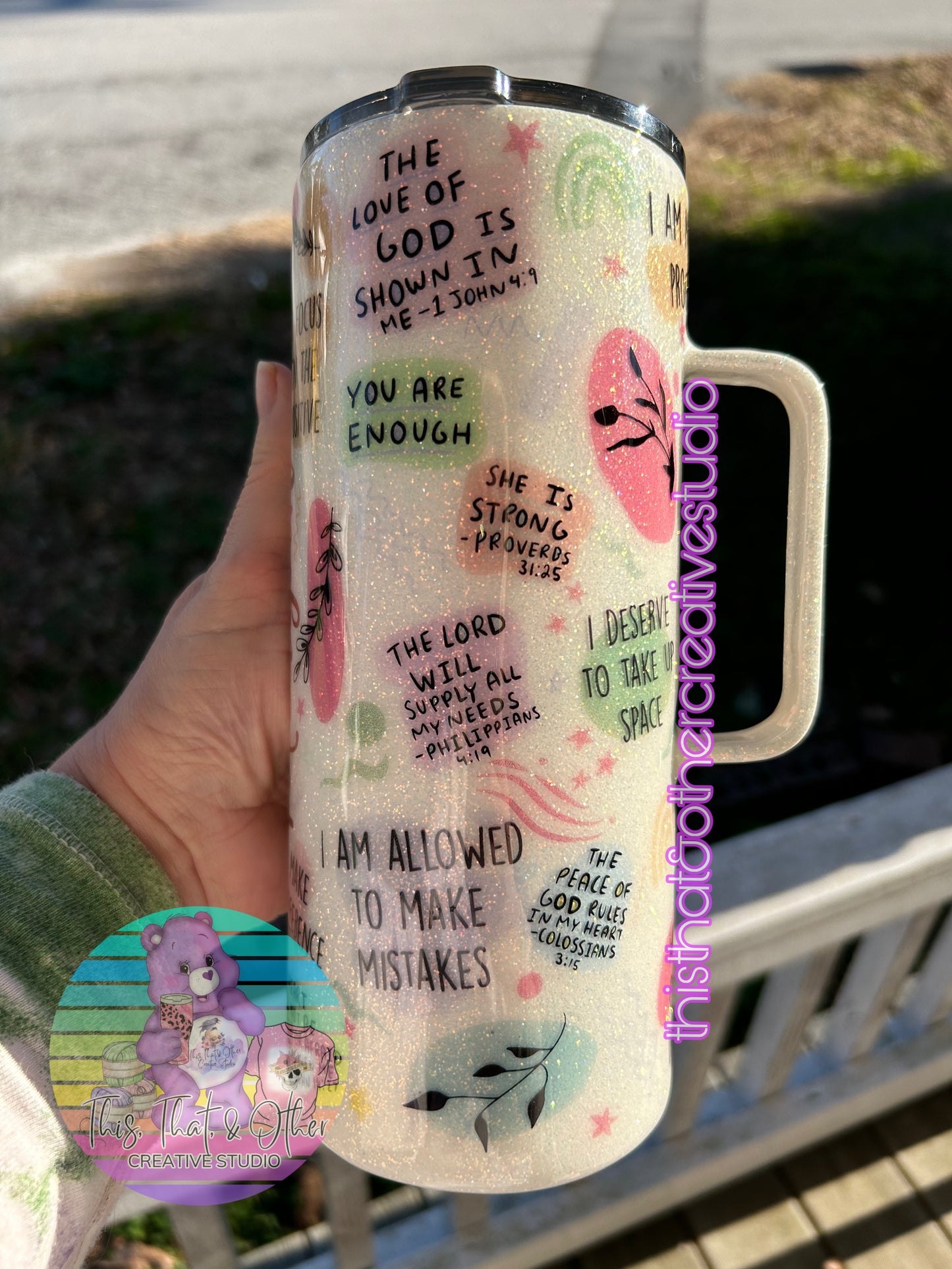 Daily Affirmations Glitter Tumbler