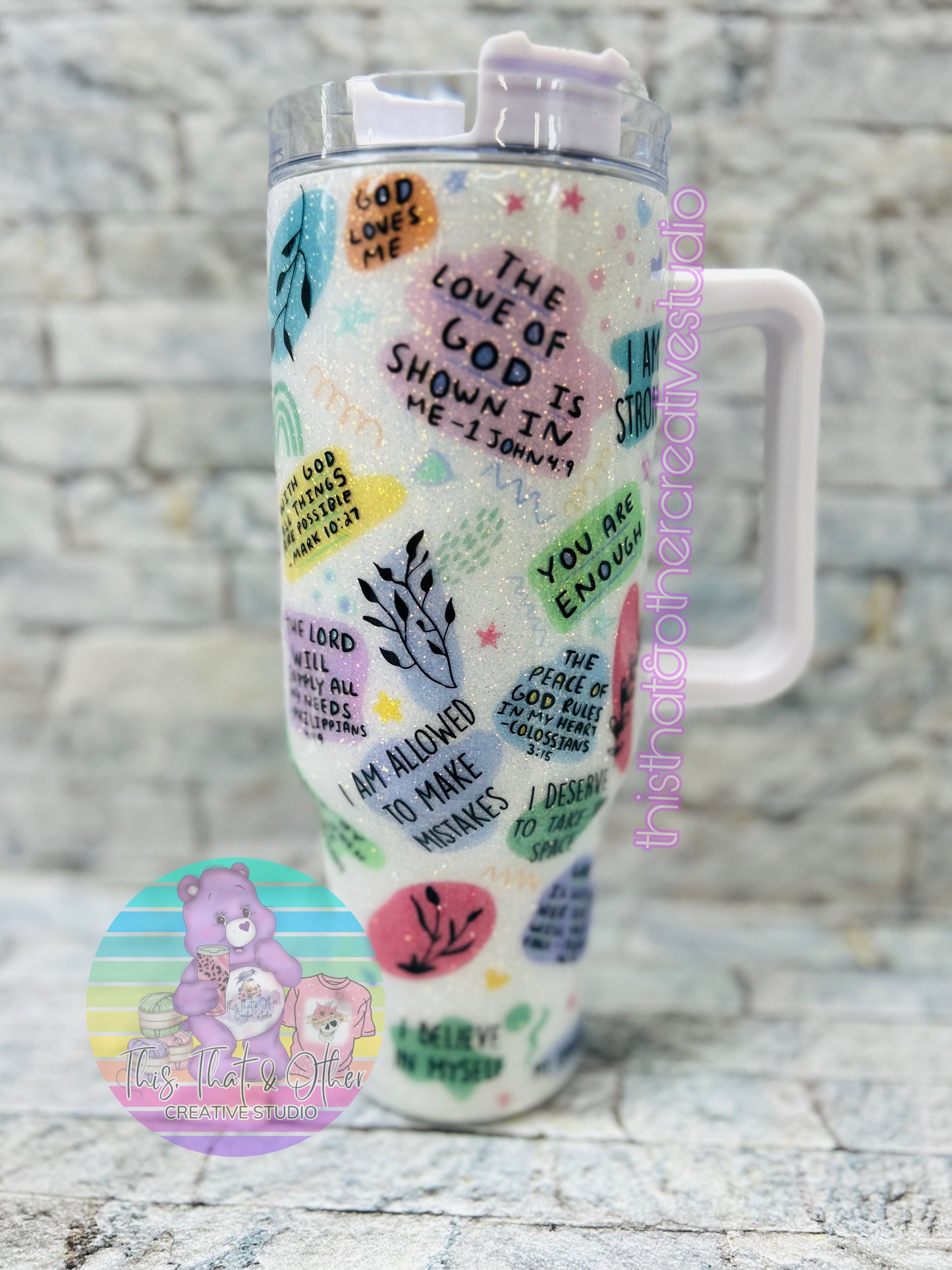 Daily Affirmations Glitter Tumbler