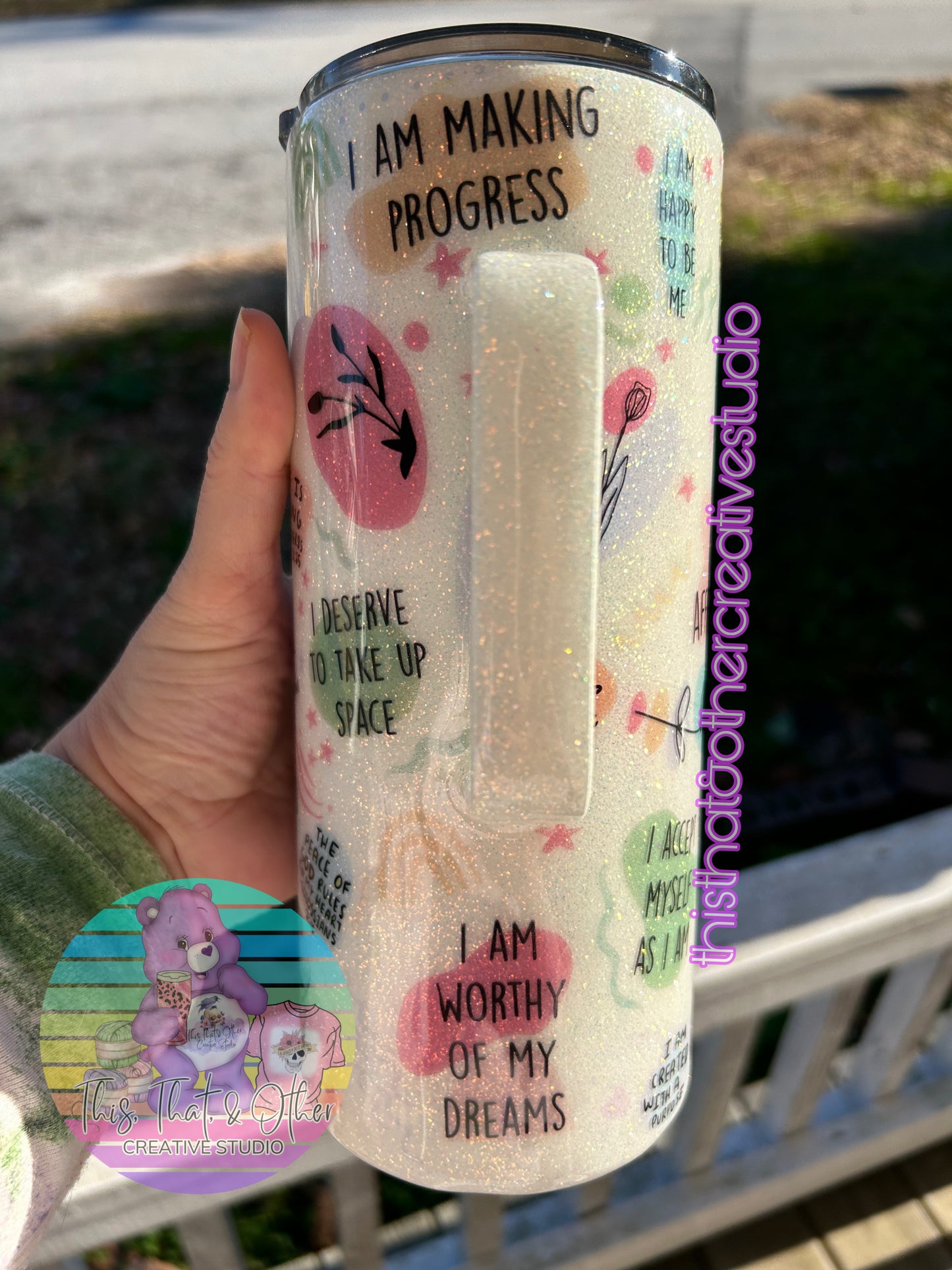 Daily Affirmations Glitter Tumbler