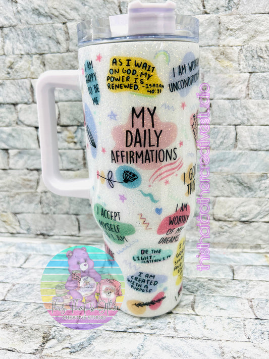 Daily Affirmations Glitter Tumbler