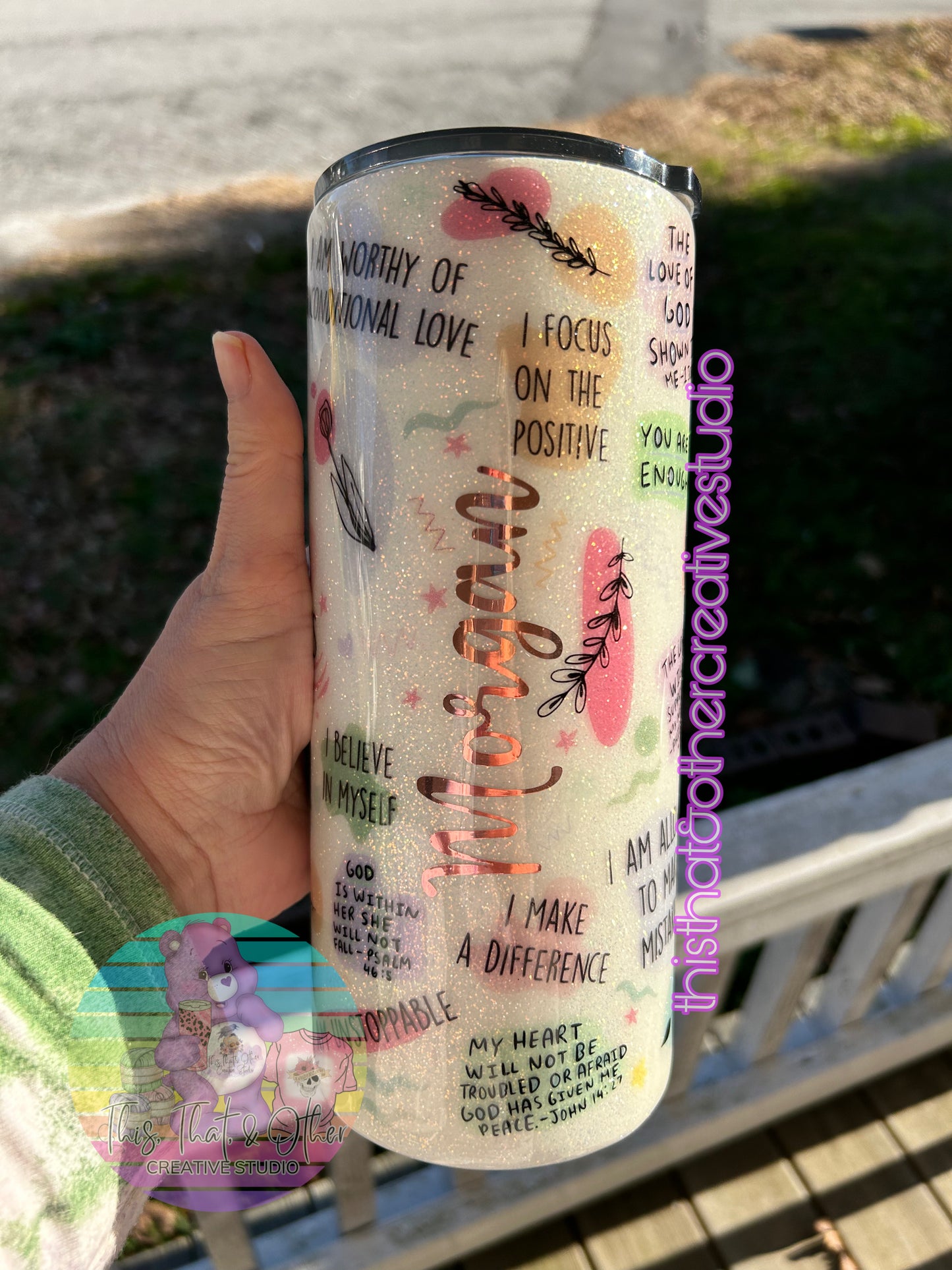 Daily Affirmations Glitter Tumbler