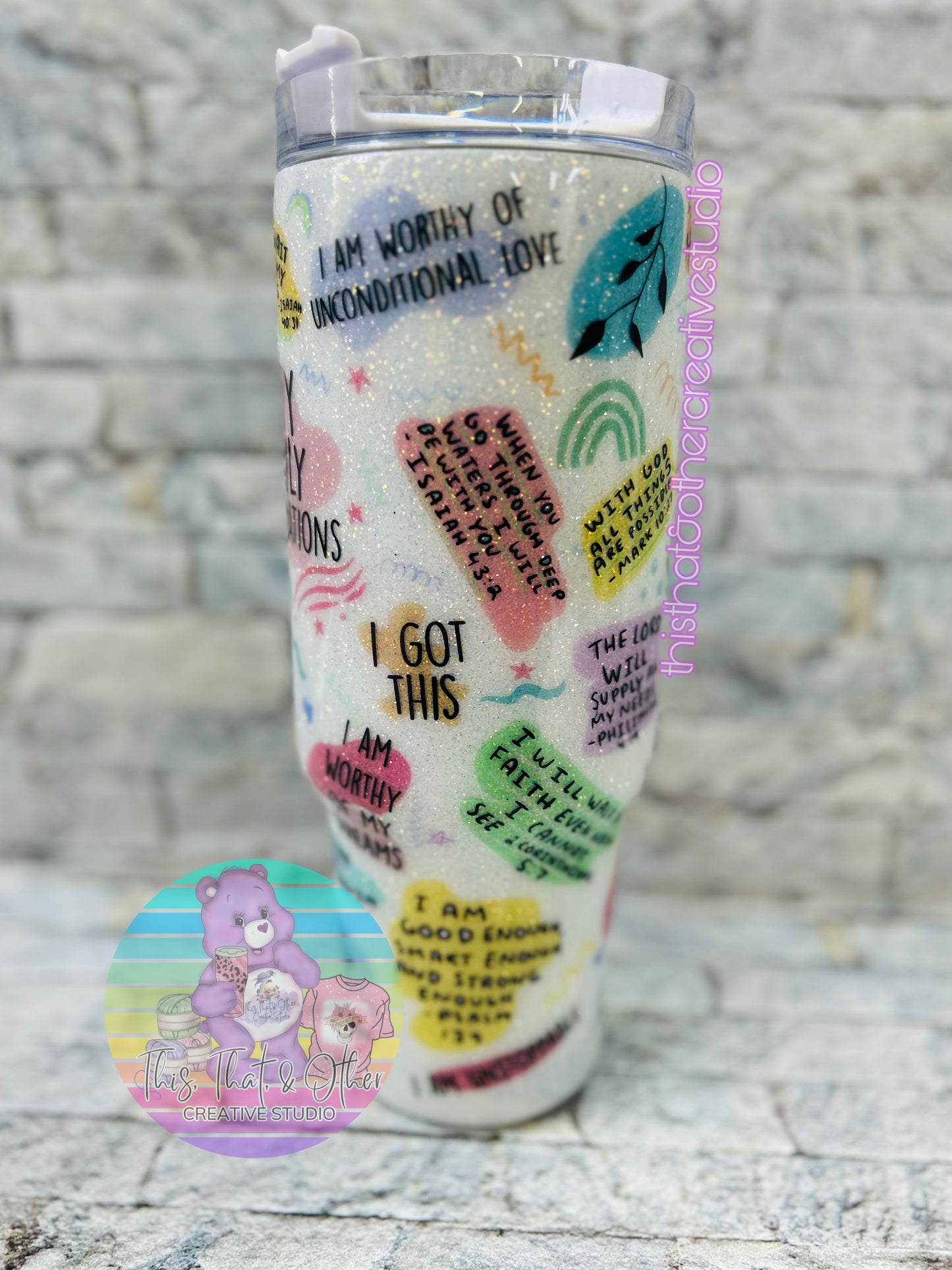 Daily Affirmations Glitter Tumbler