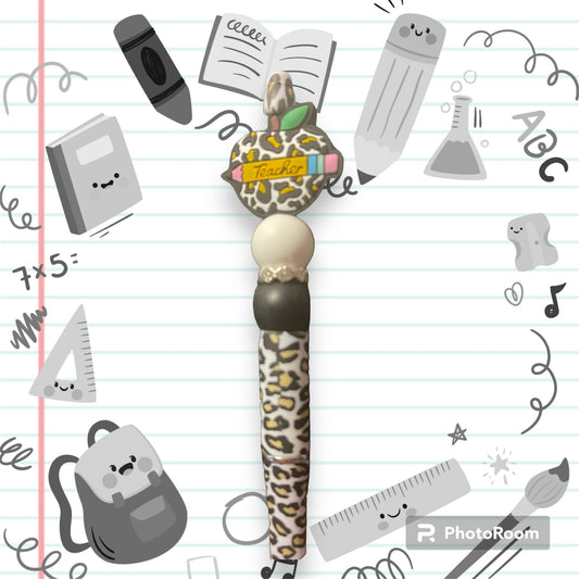 Teacher White Cheetah Apple Pen