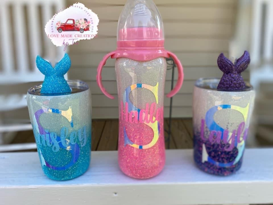 Glittered Kids Initial and Name Tumbler