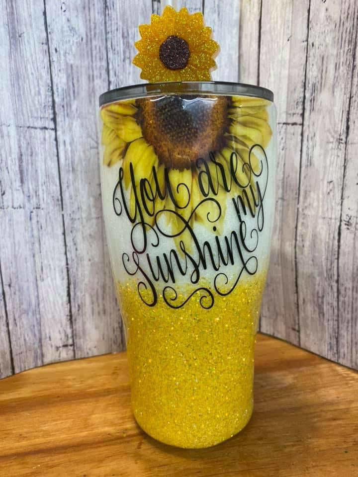 You Are My Sunshine Sunflower Glittered Tumbler