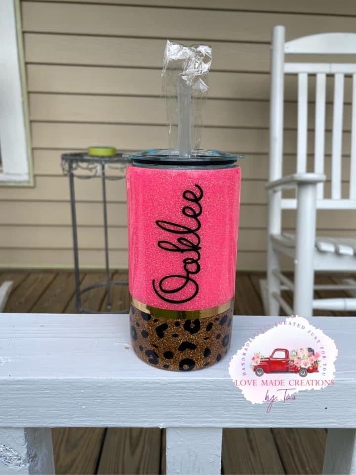 Glittered Leopard Print Tumbler