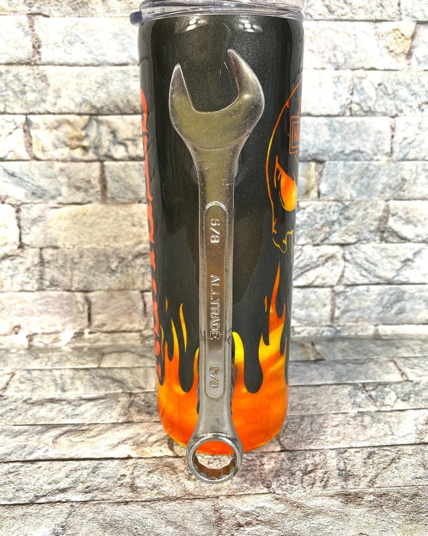 Flame Skull Real Wrench Handle Tumbler