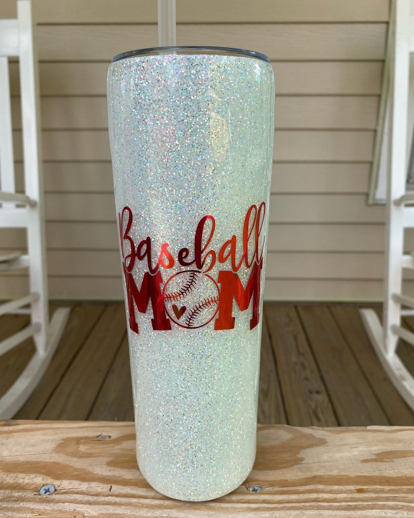 Baseball Mom glittered tumbler