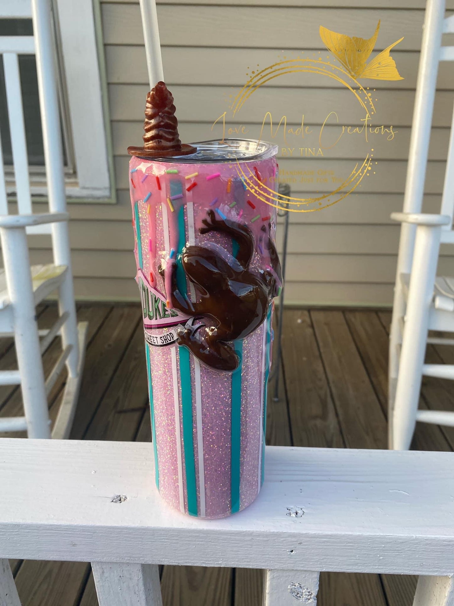 3-D Frog Glitter Tumbler