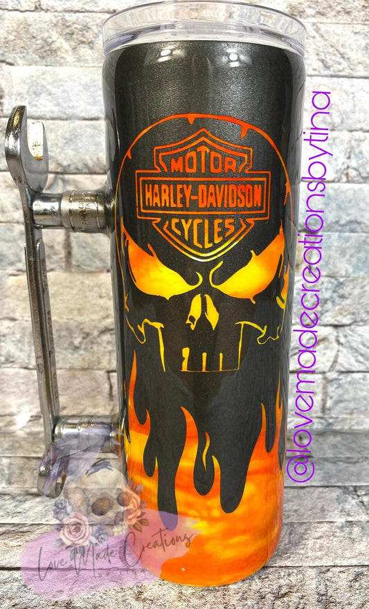 Flame Skull Real Wrench Handle Tumbler