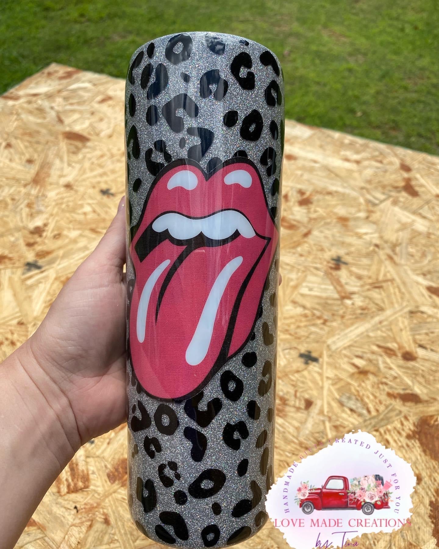 Glitter Leopard Print Tongue Tumbler