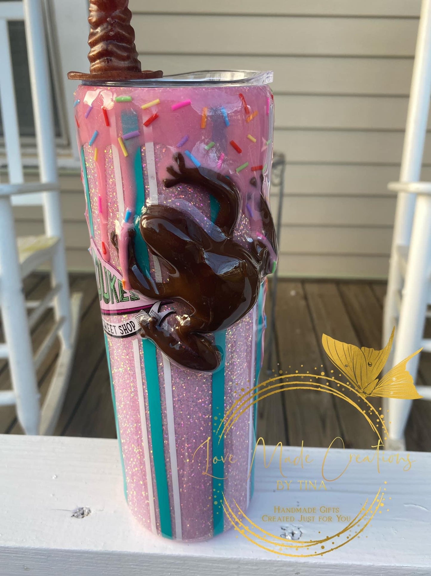 3-D Frog Glitter Tumbler