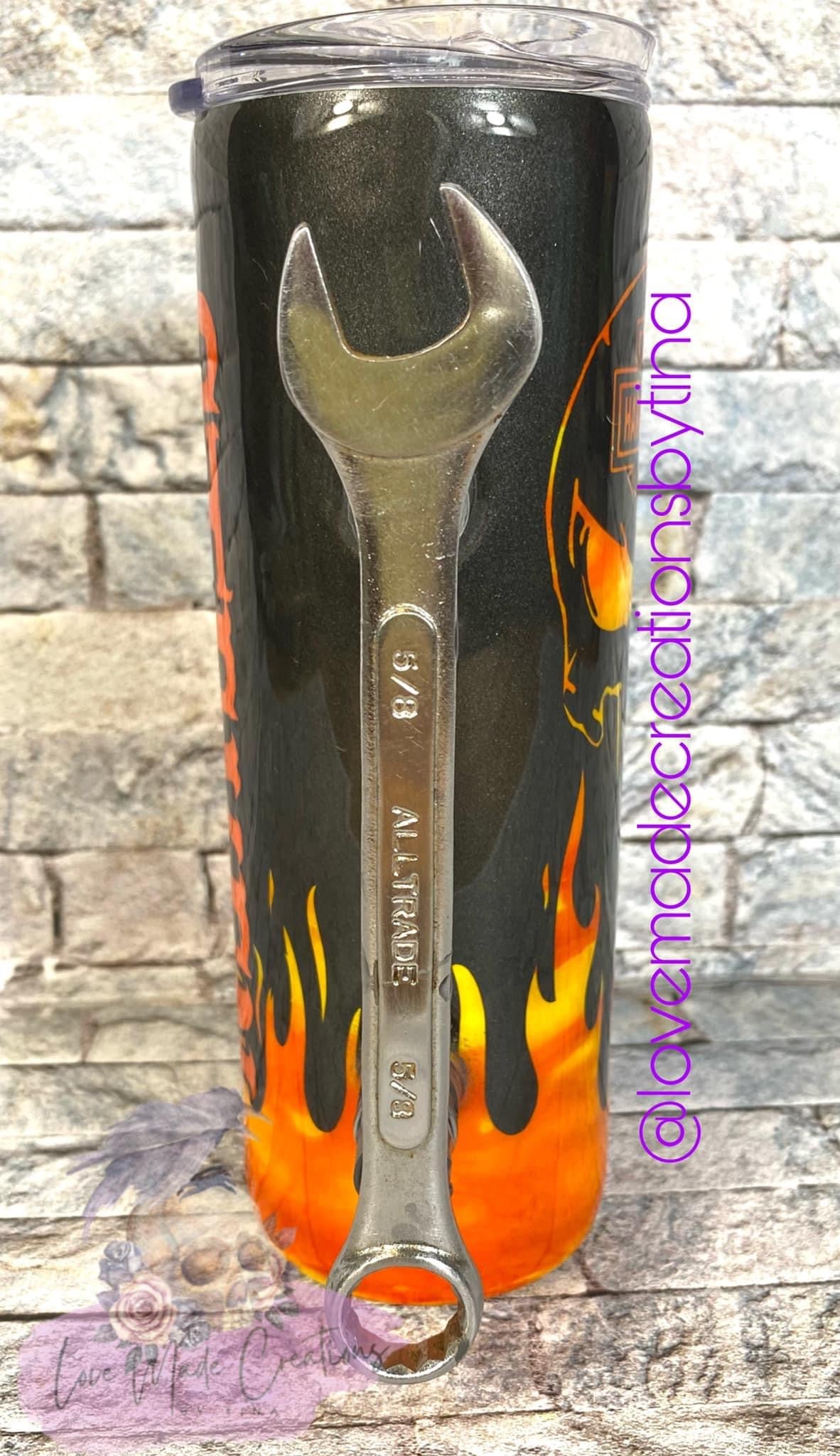 Flame Skull Real Wrench Handle Tumbler