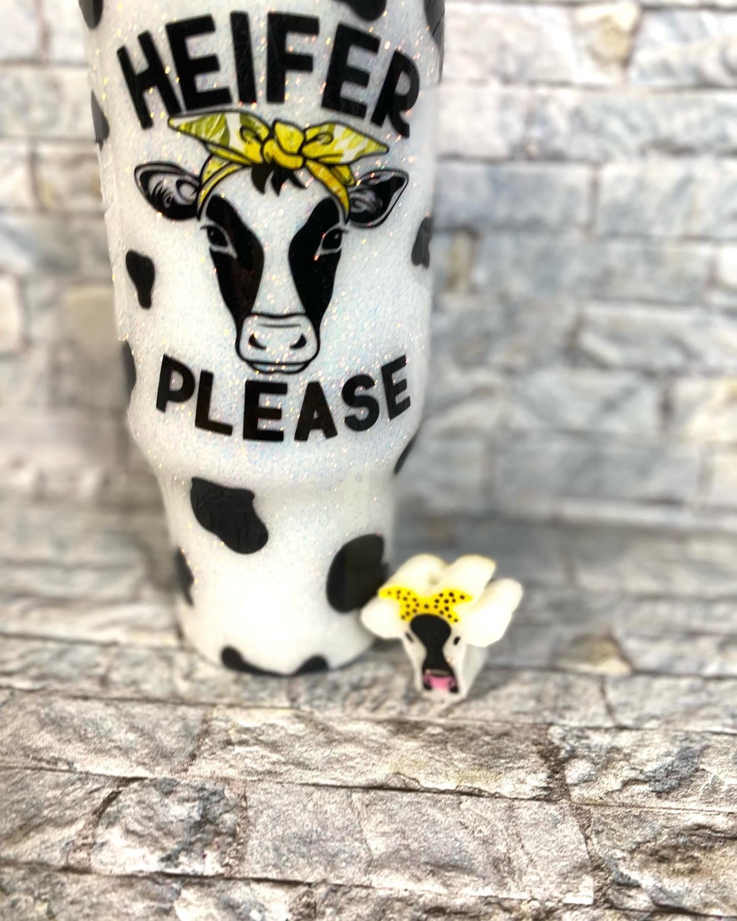 Heifer Please Cow Print Glitter Tumbler