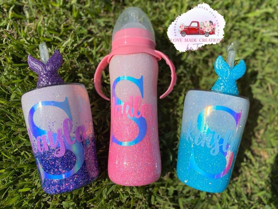 Glittered Kids Initial and Name Tumbler