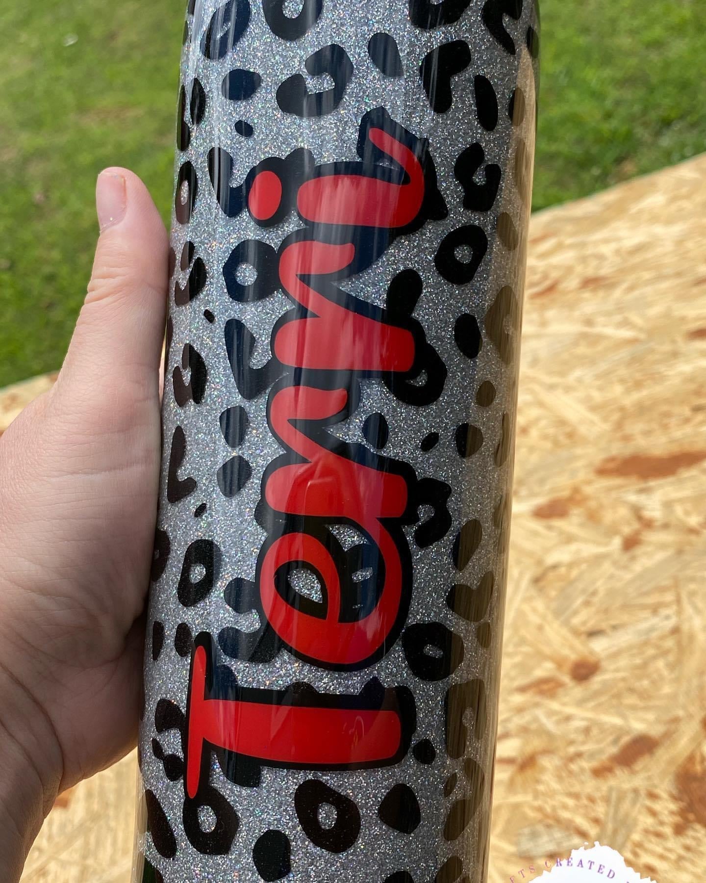 Glitter Leopard Print Tongue Tumbler