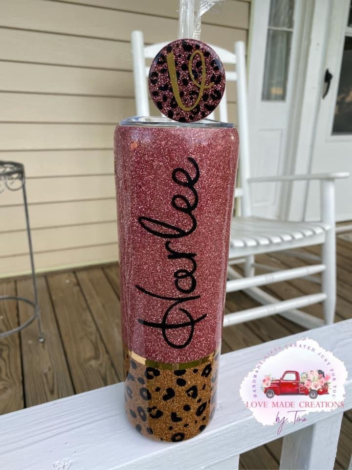 Glittered Leopard Print Tumbler