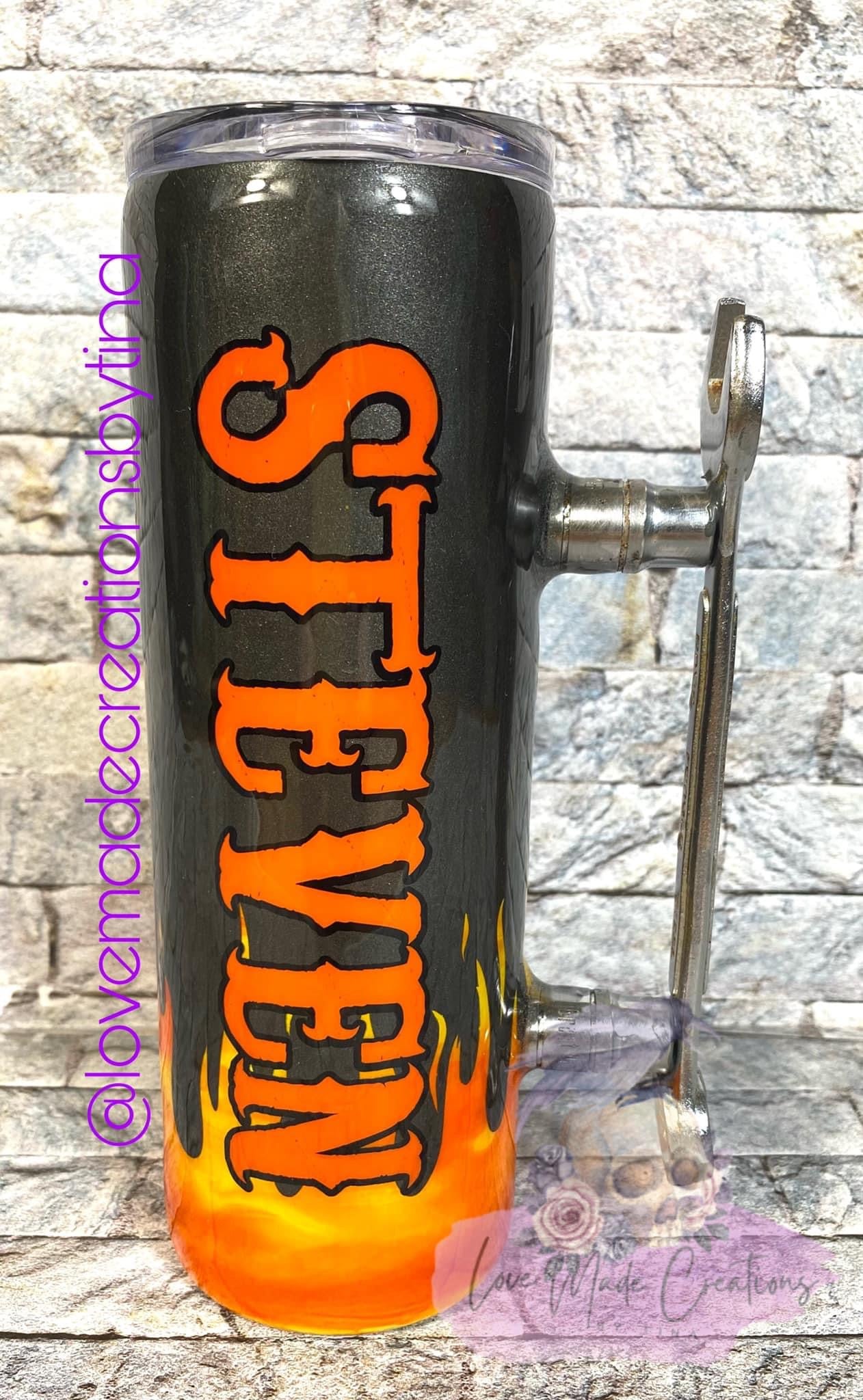 Flame Skull Real Wrench Handle Tumbler