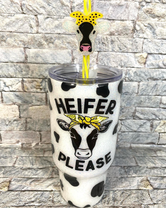 Heifer Please Cow Print Glitter Tumbler